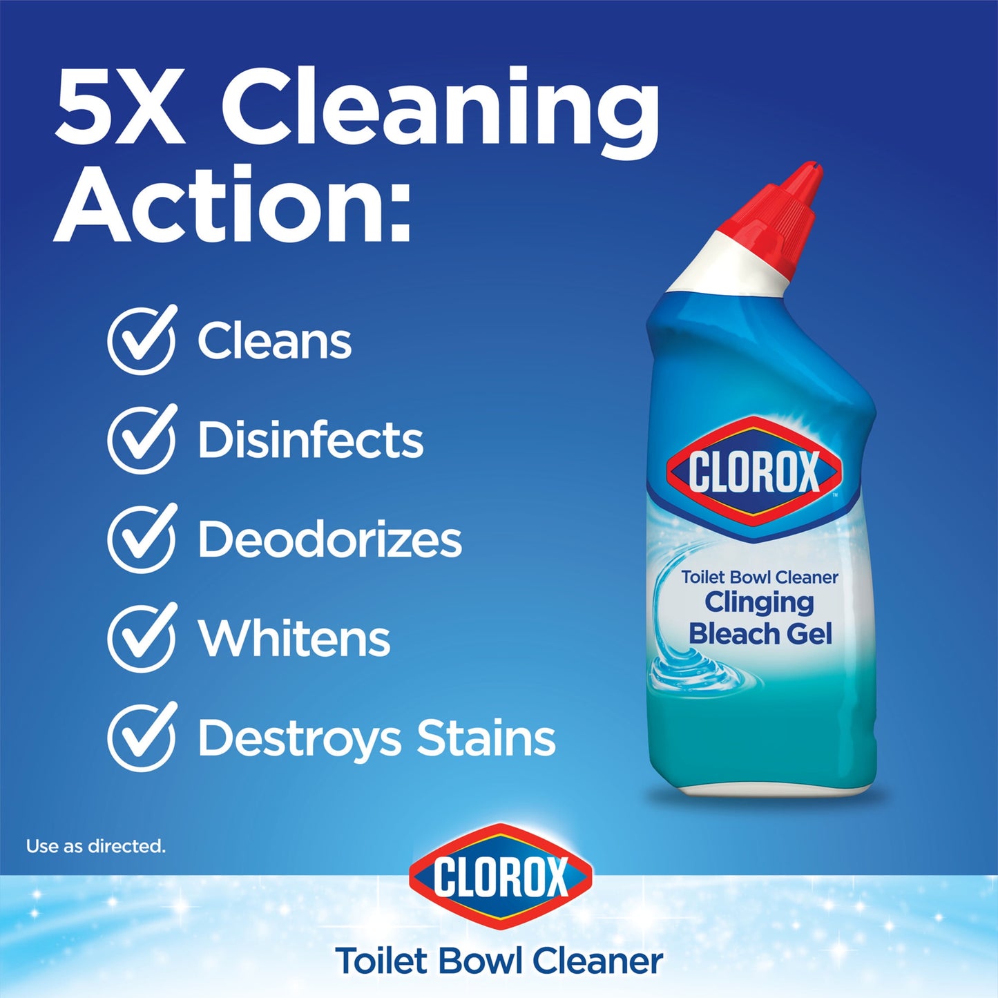 Clorox Toilet Bowl Cleaner Clinging Bleach Gel, Cool Wave, 24 fl oz