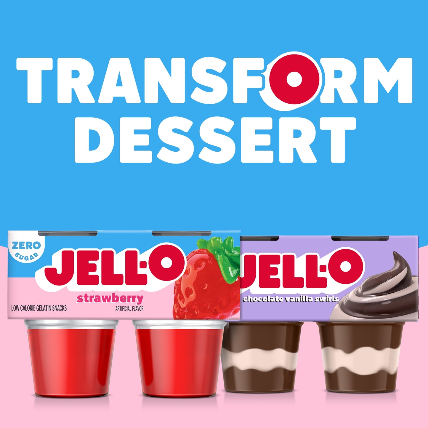 Jell-O Strawberry Sugar Free Jello Cups Gelatin Snack, 4 Ct Cups