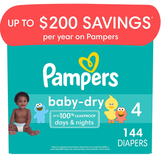 Pampers Baby Dry Diapers Size 4, 144 Count (Select for More Options)