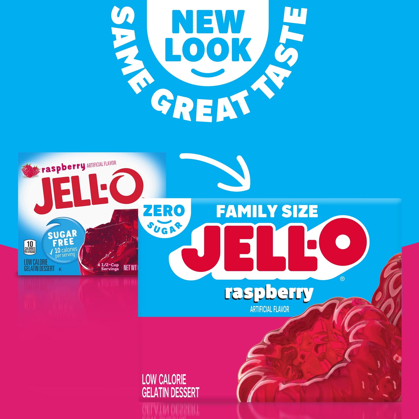 Jell-O Raspberry Artificially Flavored Zero Sugar Gelatin Dessert Mix, Family Size, 0.6 oz Box