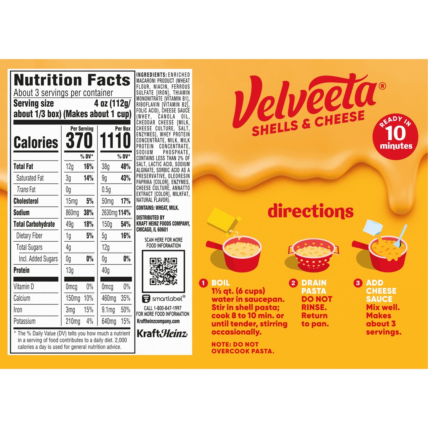 Velveeta Shells and Cheese Original Macaroni and Cheese Dinner, 3 ct Pack, 12 oz Boxes