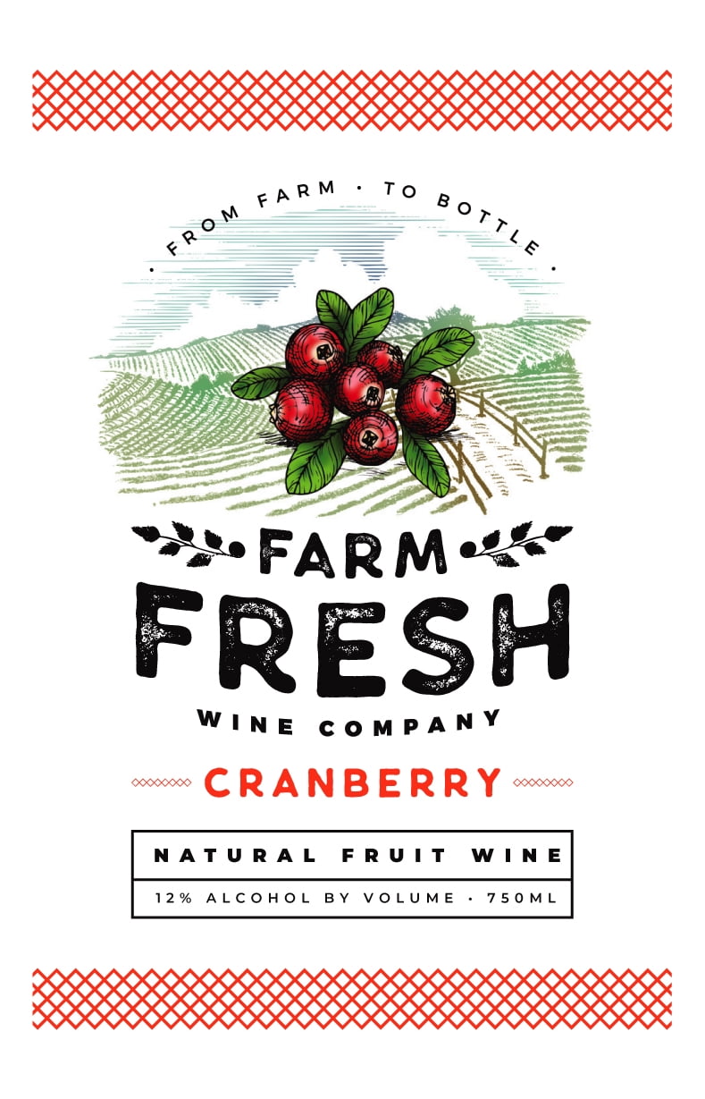 Farm Fresh Cranberry Fruit Wine, Michigan, 12% ABV, 750ml Glass Bottle, 5-150ml Servings