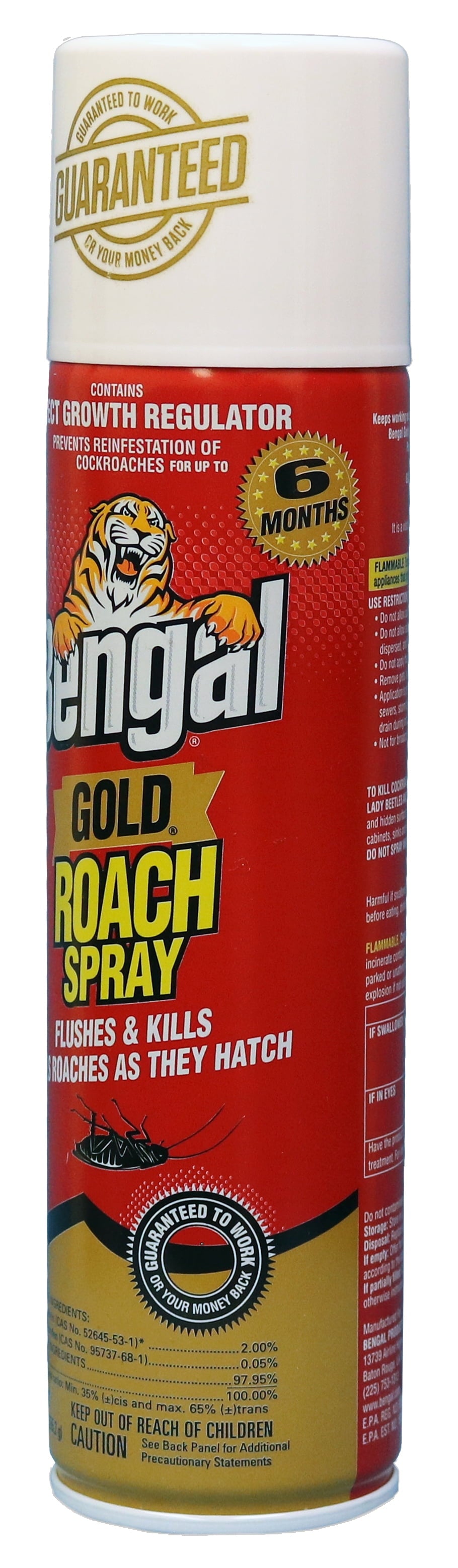 Bengal Gold Roach Spray, Odorless Stain-Free Dry Aerosol Killer Spray with Insect Growth Regulator, 9 oz Aerosol Can