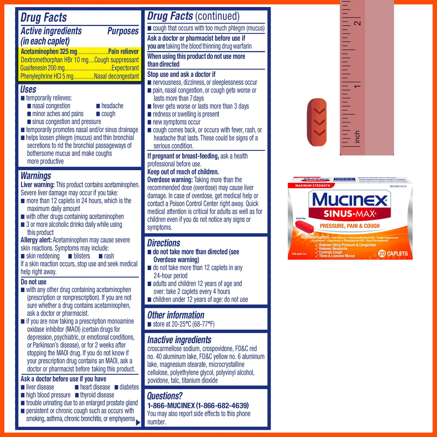 Mucinex Sinus Max Medicine, Pressure, Pain & Cough, 20 Caplets