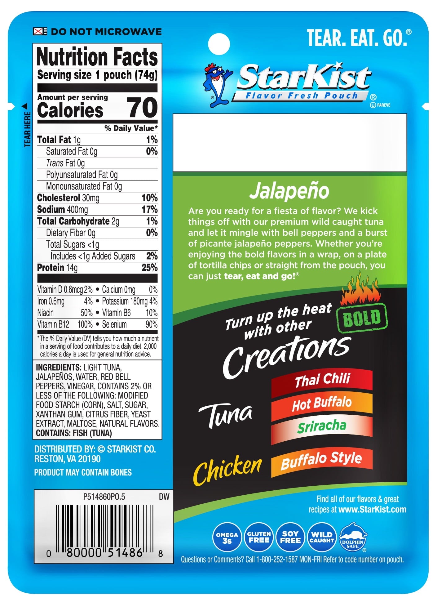 StarKist Tuna Creations, BOLD Jalapeno, 2.6 oz Pouch