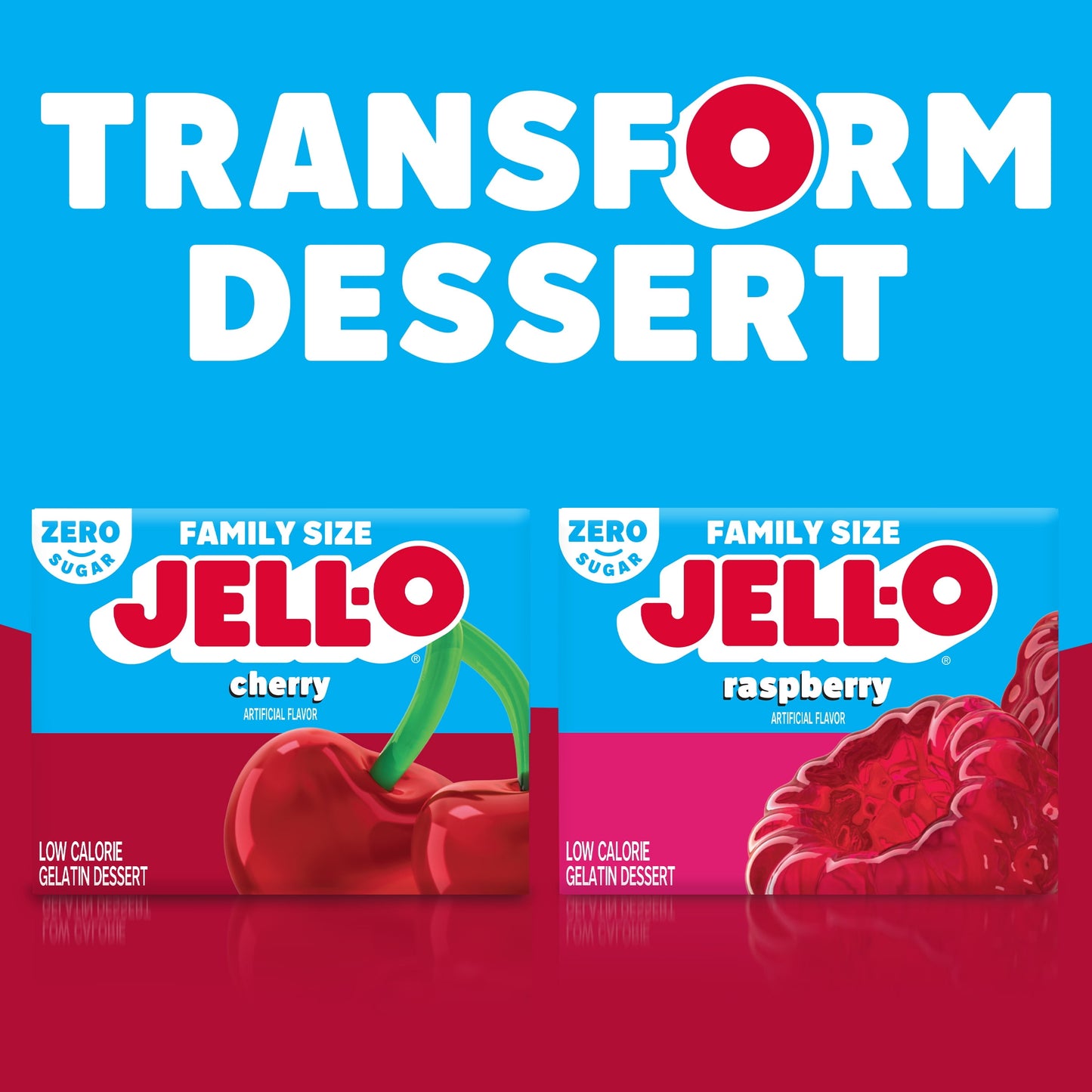 Jell-O Cherry Artificially Flavored Zero Sugar Low Calorie Gelatin Dessert Mix, Family Size, 0.6 oz Box