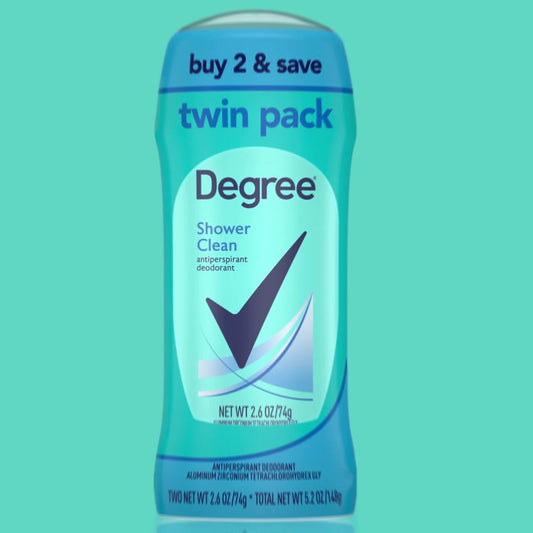 Degree Long Lasting Women's Antiperspirant Deodorant Stick Twin Pack, Shower Clean, 2.6 oz