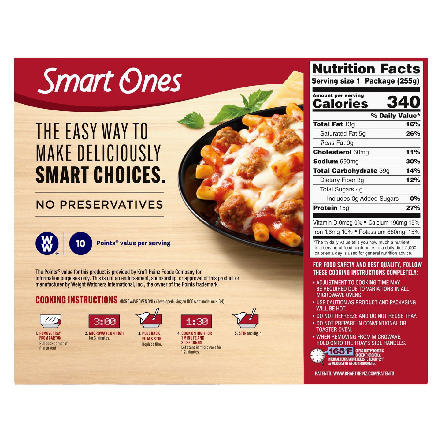 Smart Ones Three Cheese Ziti with Meatballs Frozen Meal, 9 Oz Box