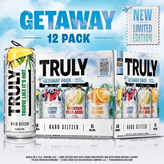 Truly Hard Seltzer Get Away Pack Variety, 12 Pack, 12 fl oz Cans, 5% ABV