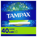 Tampax Cardboard Tampons Super Absorbency, Anti-Slip Grip, LeakGuard Skirt, Unscented, 40 Count