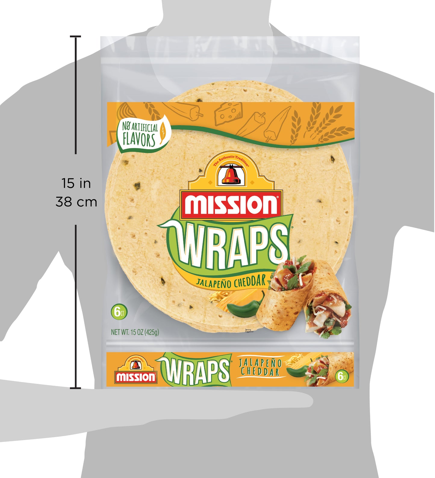 Mission Jalapeno Cheddar Flour Tortilla Wraps, 6 Count