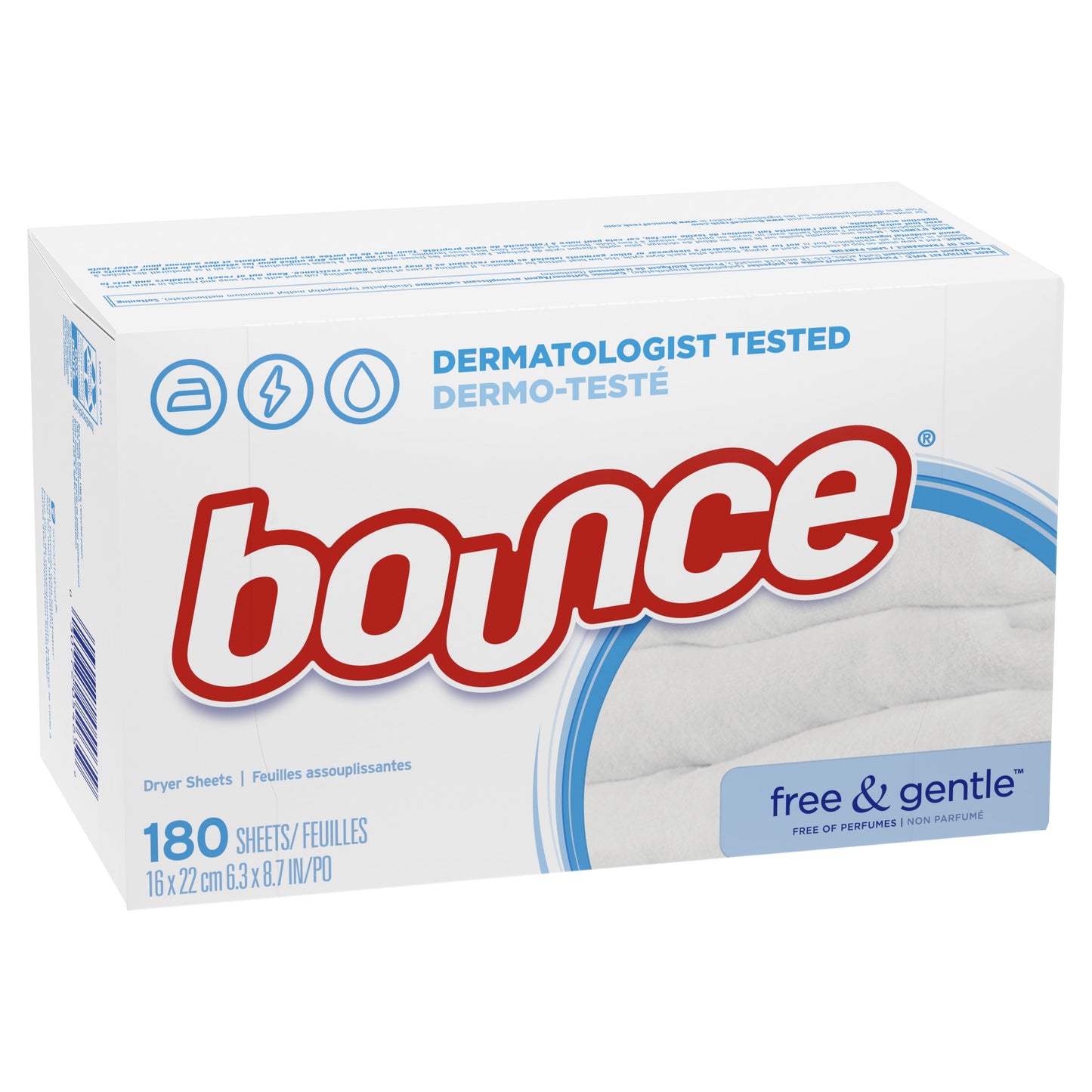 Bounce Free & Gentle Dryer Sheets, 180 Ct, Unscented