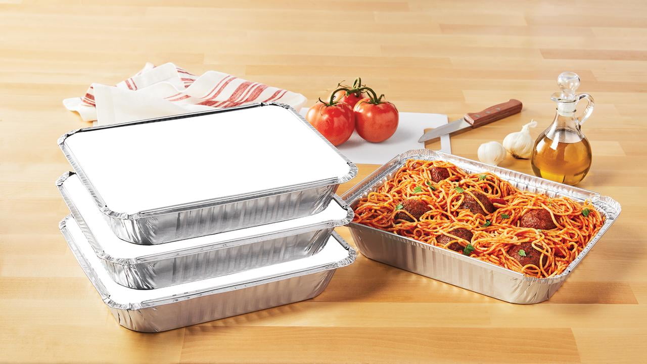 Mainstays Large Aluminum Foil Takeout Pans with Folded Lids 2 Count