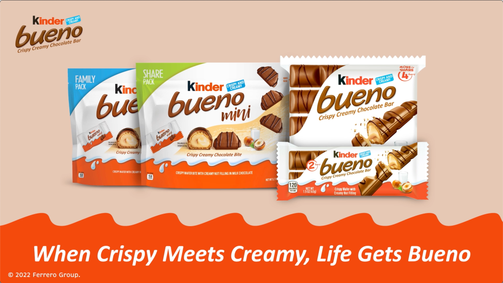 Kinder Bueno, Milk Chocolate and Hazelnut Cream Bars, Valentine's Day Gift, 2 Bars, 1.5 oz