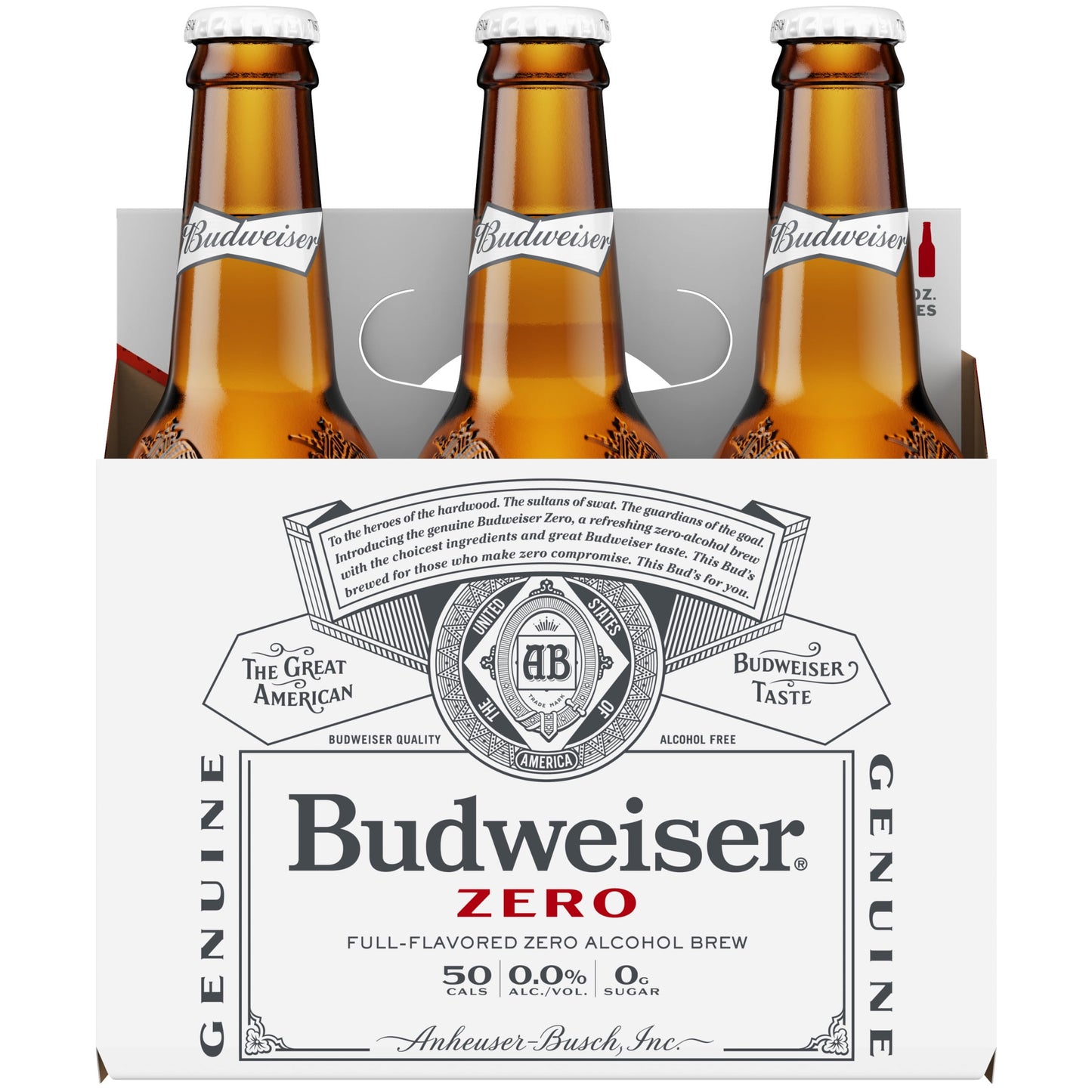 Budweiser Zero Non-Alcoholic Beer, 6 Pack 12 fl. oz. Glass Bottles, Domestic Lager, 0.0% ABV