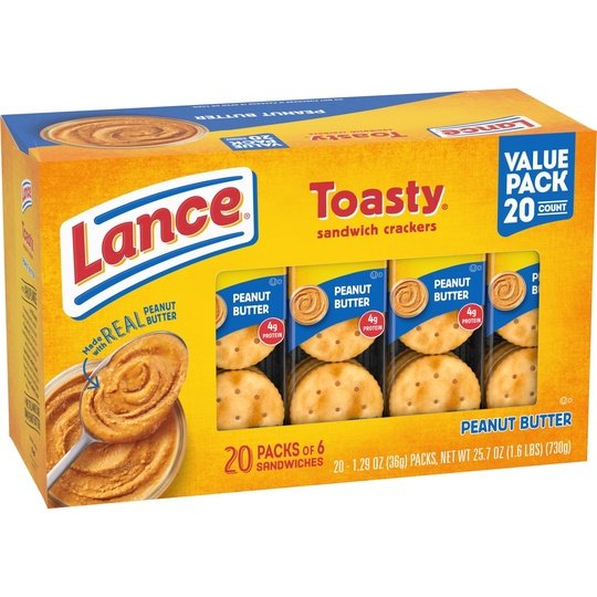 Lance Sandwich Crackers, Toasty Peanut Butter, 20 Individually Wrapped Packs, 6 Sandwiches Each