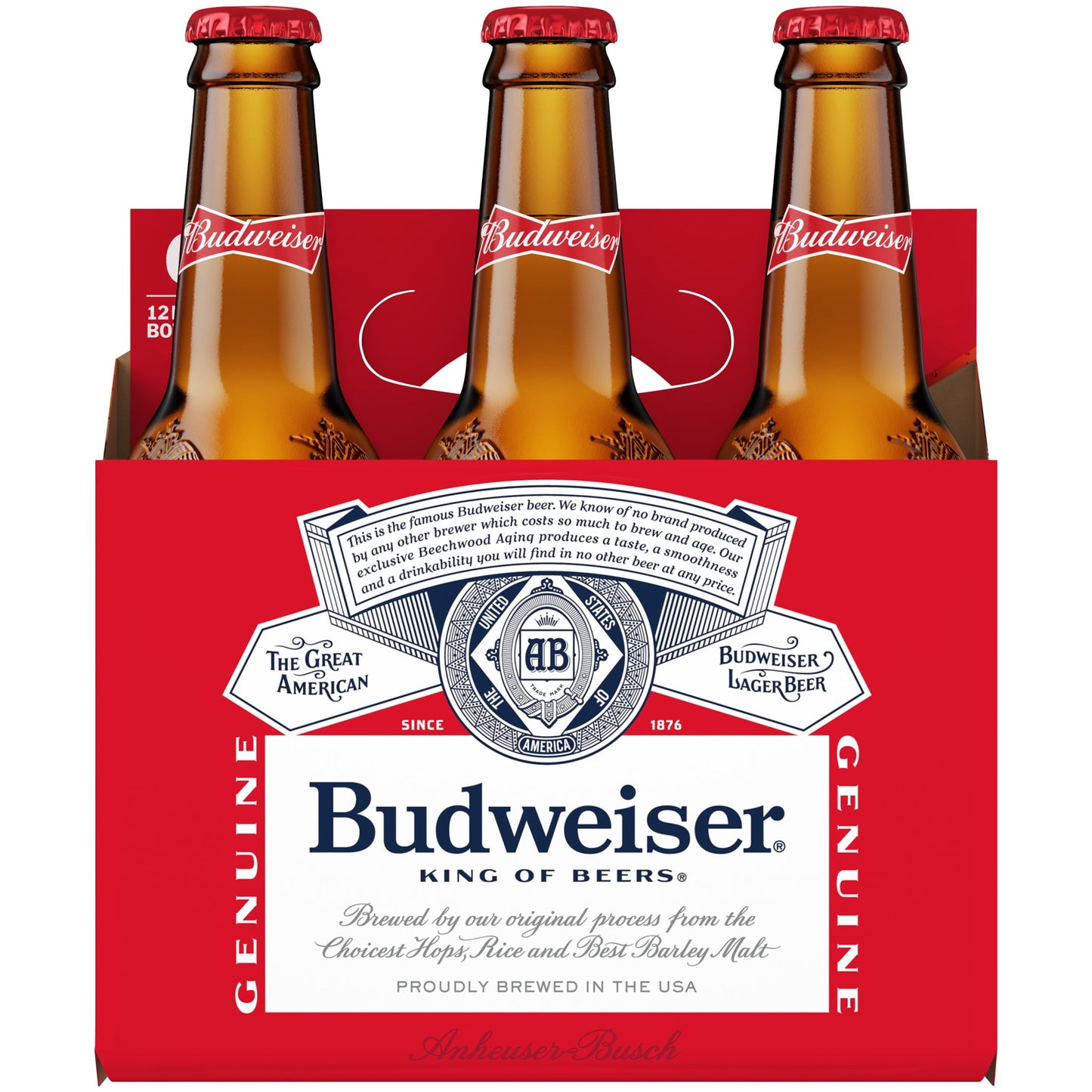 Budweiser Beer, 6 Pack Beer, 12 fl oz Glass Bottles, 5 % ABV, Domestic Lager