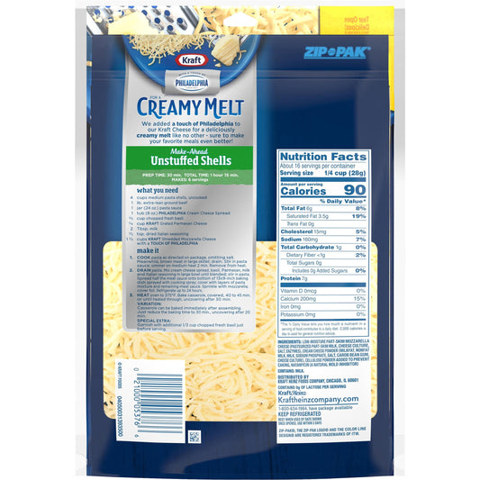 Kraft Mozzarella Shredded Cheese with a Touch of Philadelphia for a Creamy Melt, 16 oz Bag