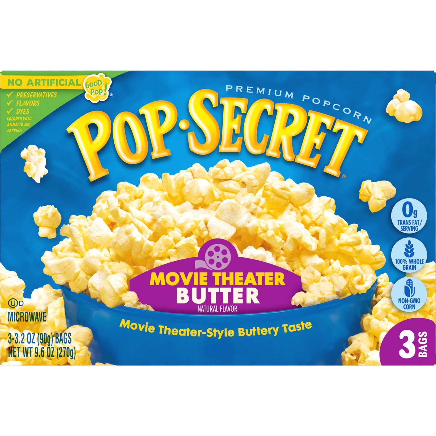 Pop Secret Microwave Popcorn, Movie Theater Butter Flavor, 3.2 oz Sharing Bags, 3 Ct