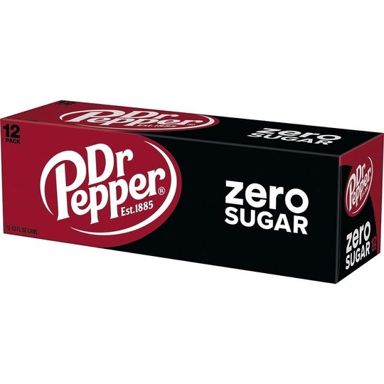 Dr Pepper Zero Sugar Soda, 12 fl oz cans, 12 pack