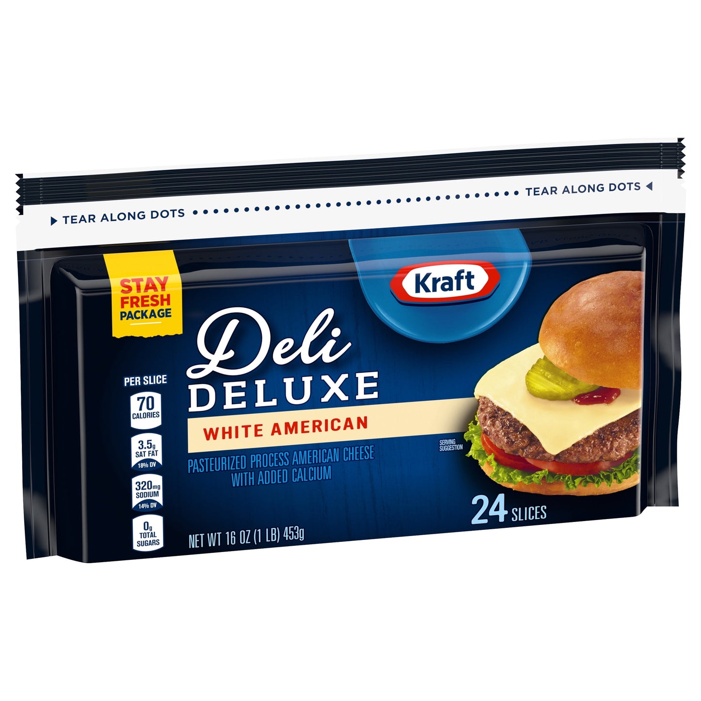 Kraft Deli Deluxe White American Cheese Slices, 24 Ct Bag