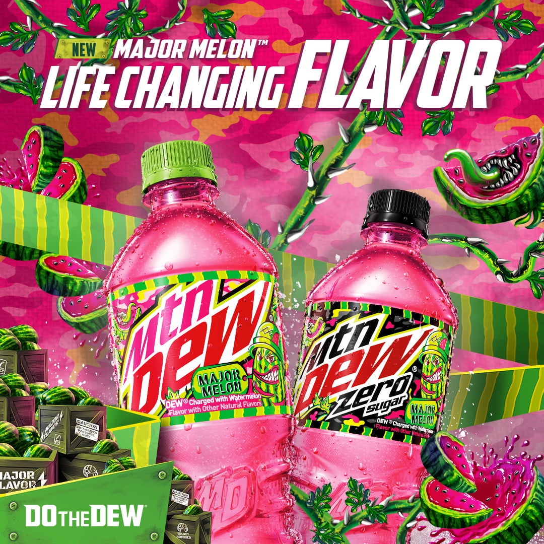 Mountain Dew Major Melon Watermelon Citrus Soda Pop, 12 oz, 12 Pack Cans