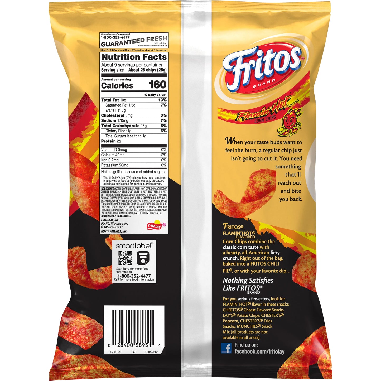 Fritos Flamin' Hot Flavored Corn Chips, 9.25 Oz.