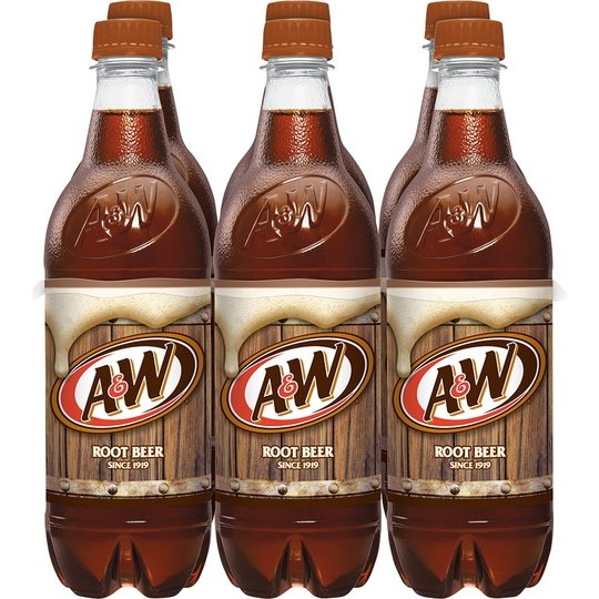 A&W Caffeine-Free, Low Sodium Root Beer Soda Pop, 16.9 Fl Oz, 6 Pack Bottles