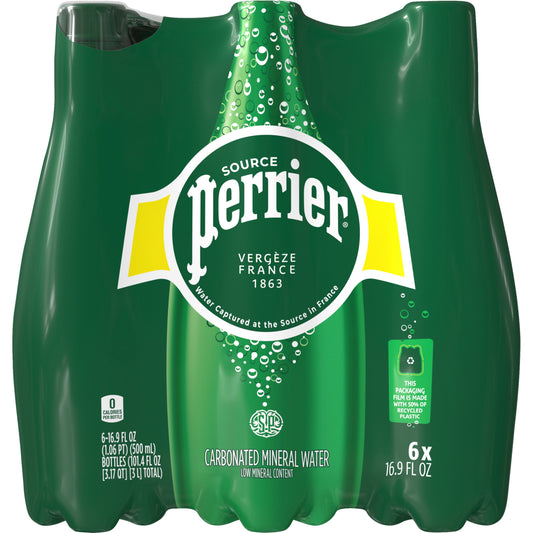 Perrier Sparkling Water, 101.4 fl oz, 6 Pack Plastic Water Bottles