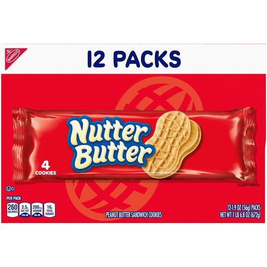 Nutter Butter Peanut Butter Sandwich Cookies, 12 Packs (4 Cookies Per Pack)