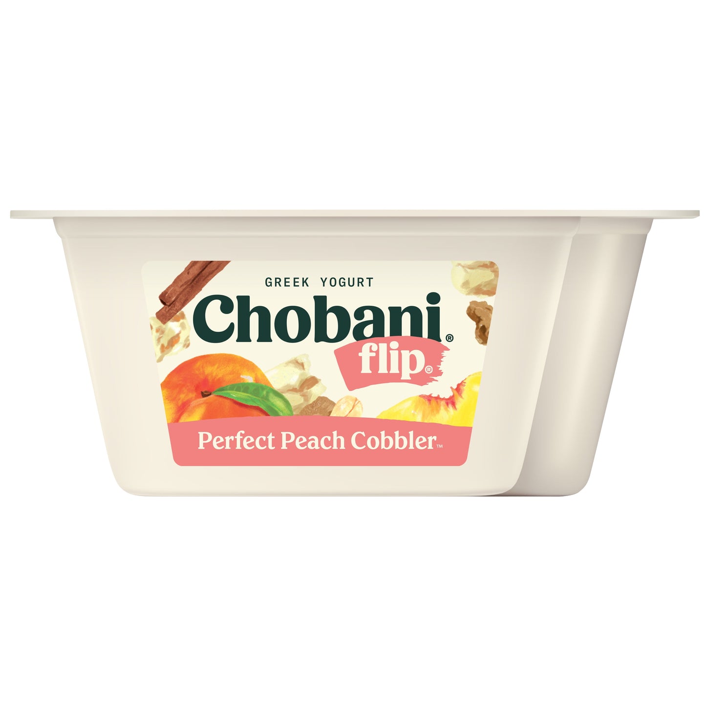 Chobani Flip Low-Fat Greek Yogurt, Perfect Peach Cobbler 4.5 oz Plastic Cup