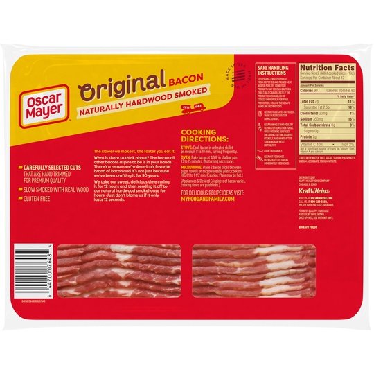 Oscar Mayer Original Bacon 12-Hour Natural Wood Smoked Mega Pack, 22 oz Pack