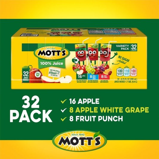 Mott's Juice Variety Pack, 6.75 fl oz Drink Boxes, 32 Pack