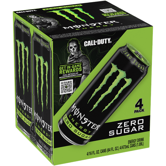 Monster Energy Drink, Zero Sugar, Sugar Free Energy Drink, 16 fl oz, 4 Pack