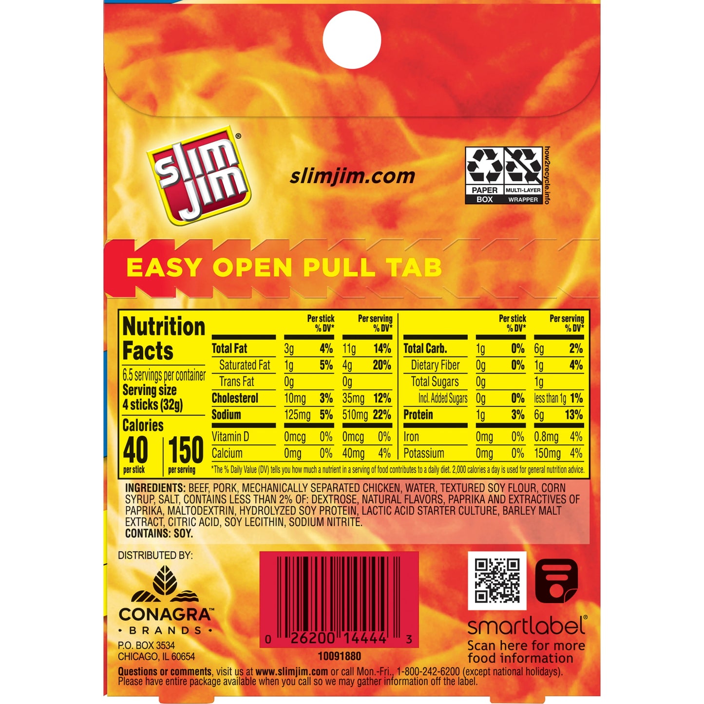 Slim Jim Mild Smoked Snack Sticks, Keto Friendly Smoked Meat Stick, 0.28 Oz, 26 Ct