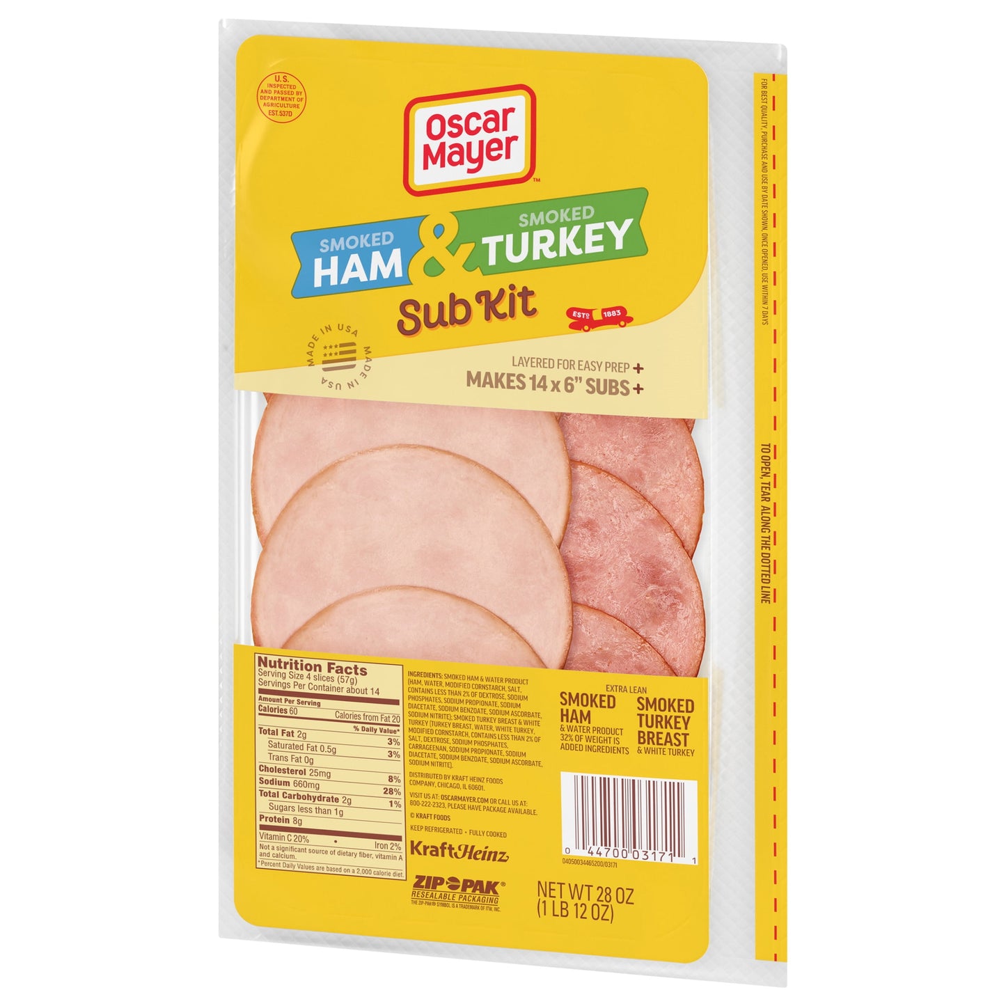 Oscar Mayer Sub Kit with Extra Lean Smoked Ham & Extra Lean Smoked Turkey Breast Sliced Deli Lunch Meat, 28 Oz Package