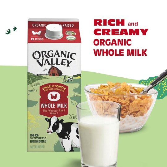 Organic Valley, Organic Whole Milk, Half Gallon Carton (64 oz)