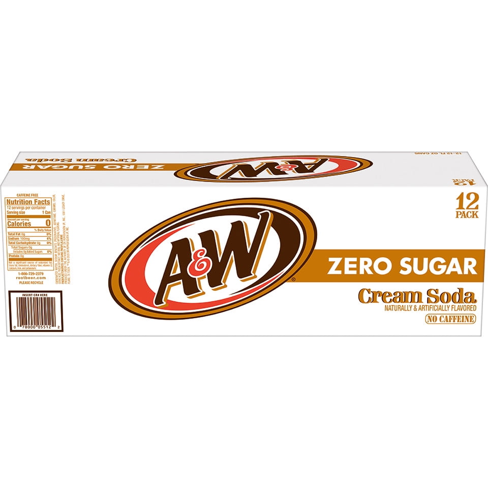 A&W Cream Soda Zero Sugar, 12 fl oz, 12 Pack Cans