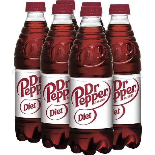 Diet Dr Pepper Soda, .5 L bottles, 6 pack