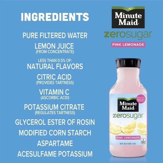 Minute Maid Zero Sugar Pink Lemonade Juice, 52 fl oz Bottle