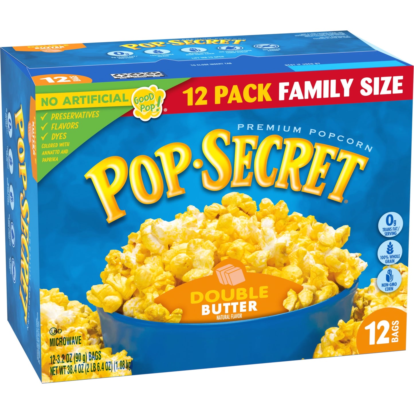 Pop Secret Popcorn, Double Butter Microwave Popcorn, 3.2 oz Sharing Bags, 12 Ct