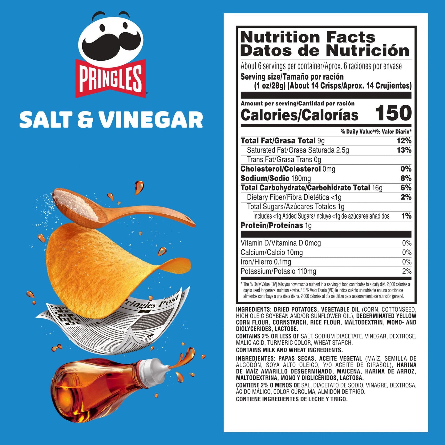 Pringles Salt and Vinegar Potato Crisps Chips, 5.5 oz