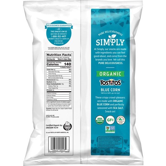Simply Tostitos Organic Blue Corn Tortilla Chips, 8.25 oz Bag