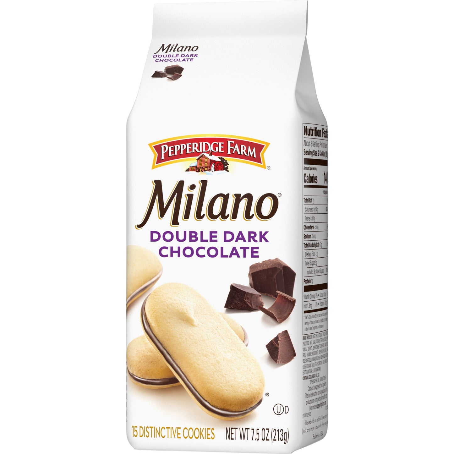 Pepperidge Farm Milano Double Dark Chocolate Cookies, 7.5 oz Bag (15 Cookies)