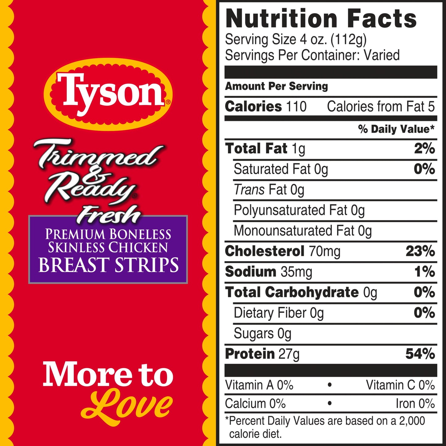 Tyson Trimmed & Ready All Natural Premium Boneless Skinless Chicken Breast Strips, 1.0 - 2.0 lb Tray