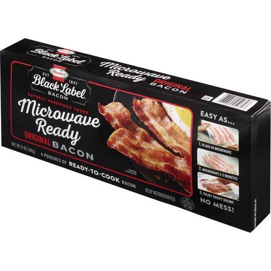 HORMEL BLACK LABEL Microwave Ready Pork Bacon, Gluten Free, 12 oz Plastic Pouch (4 Pouches per Pack)