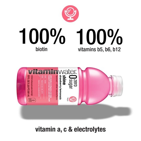 vitaminwater zero sugar shine, electrolyte enhanced water, strawberry lemonade, 20 fl oz