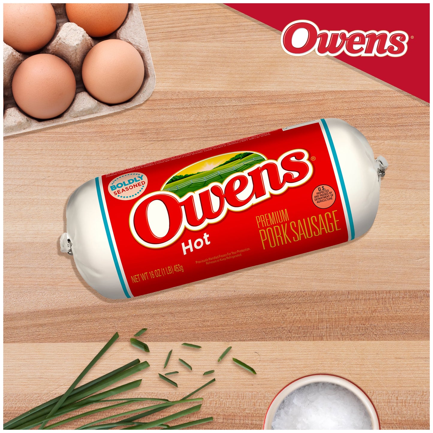 Owens Premium Pork Breakfast Hot Sausage Roll ,16 oz