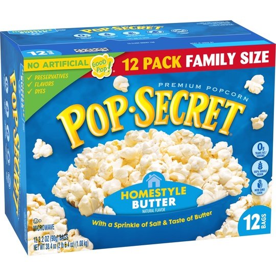 Pop Secret Microwave Popcorn, Homestyle Butter Flavor, 3.2 oz Sharing Bags, 12 Ct