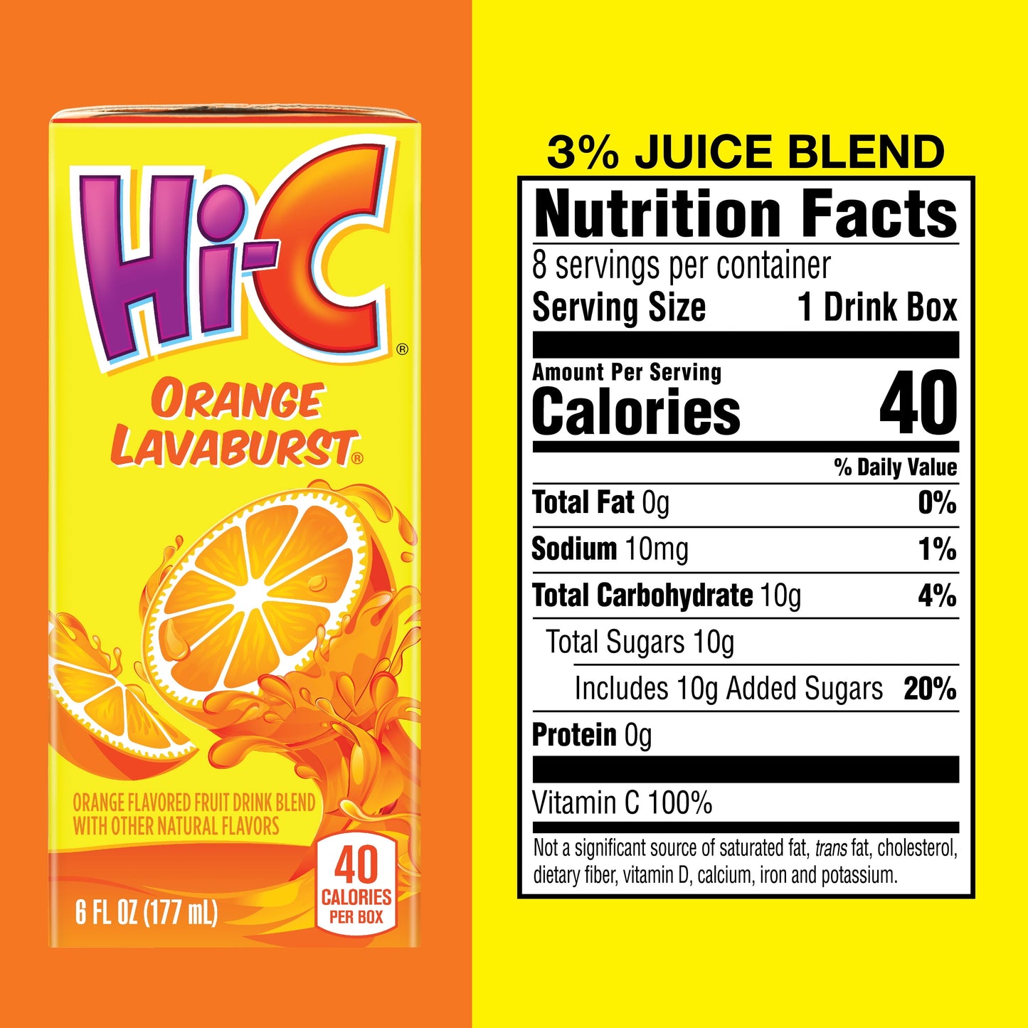 Hi-C Orange Lavaburst Fruit Juice, 6 fl oz, 8 Juice Boxes